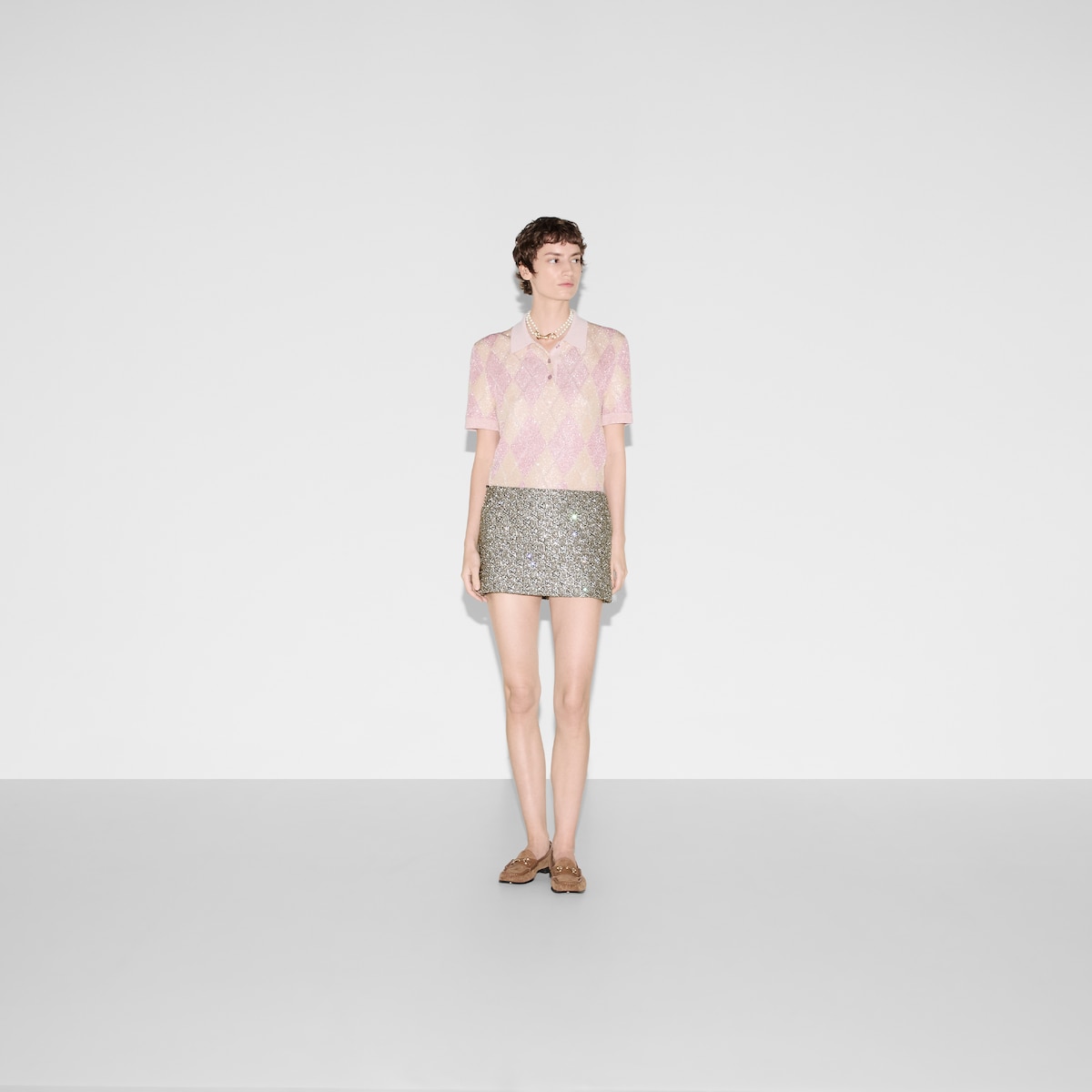 Embroidered GG wool tweed mini skirt