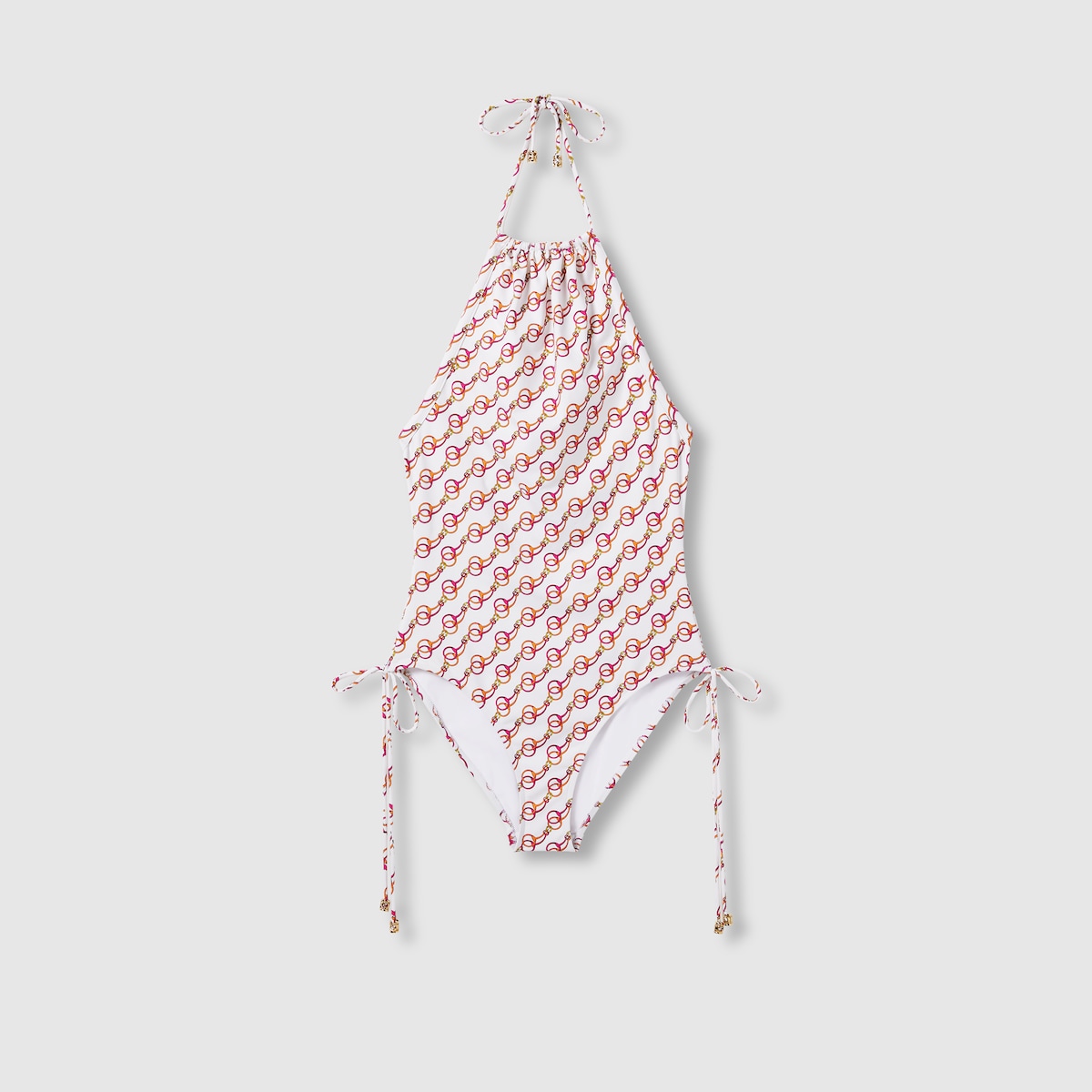 Printed stretch jersey swimsuit in white and multicolor