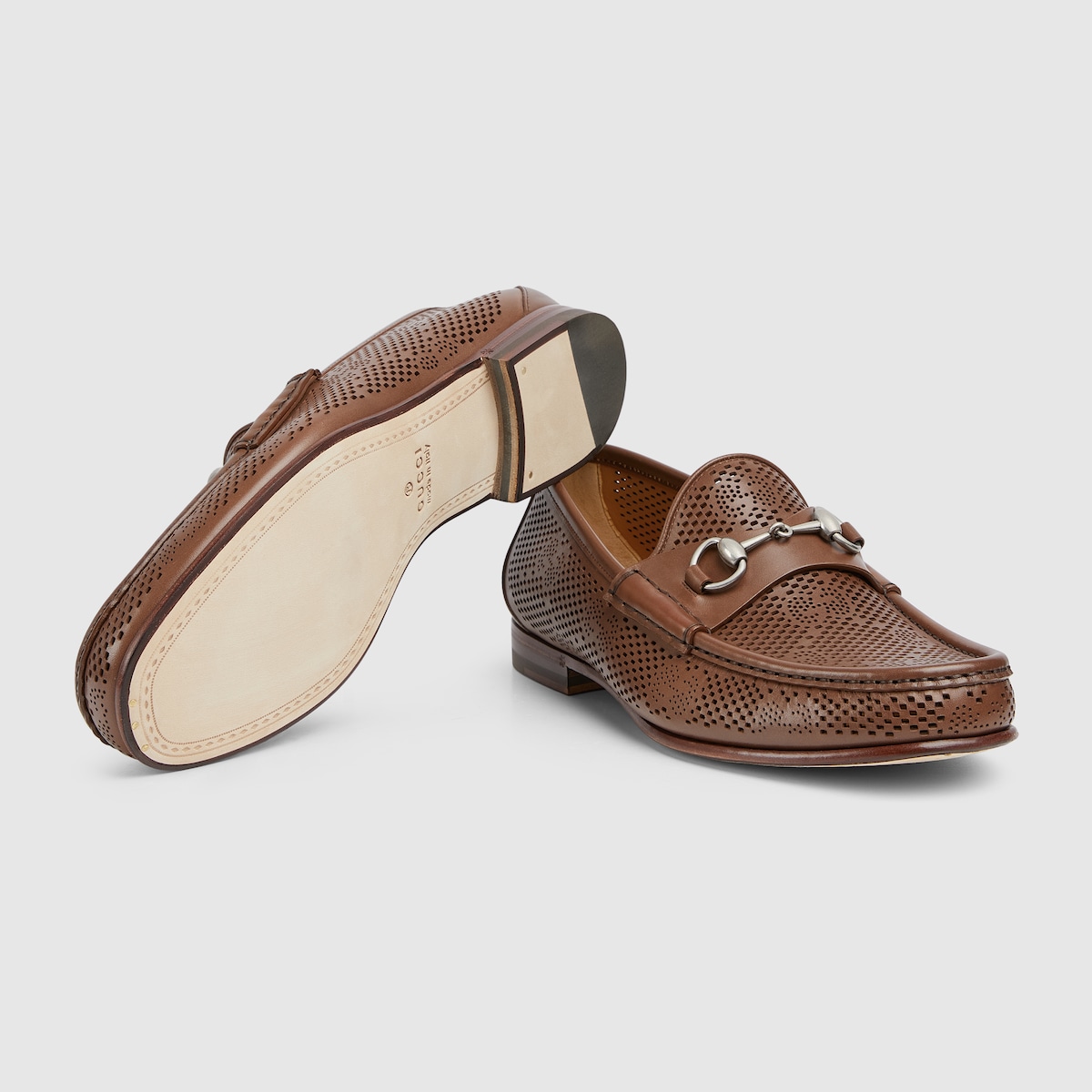 Men's Horsebit 1953 loafer in brown GG perforated leather | GUCCI® GR
