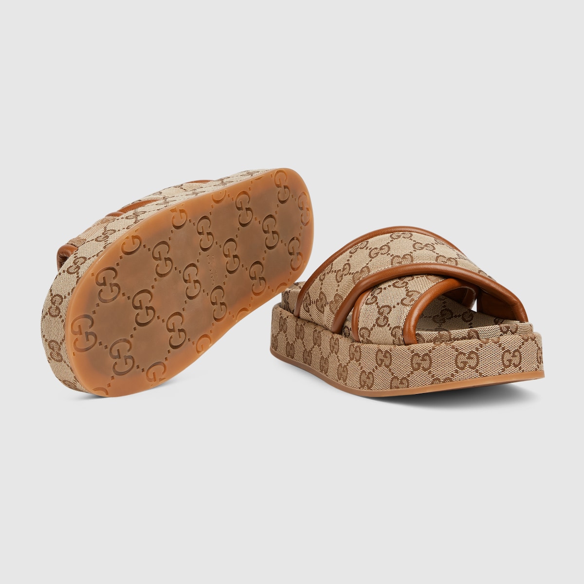 GUCCI＊platform slide sandal プラットフォームサンダル＊送込 Women's platform slide sandal in camel and dark brown maxi