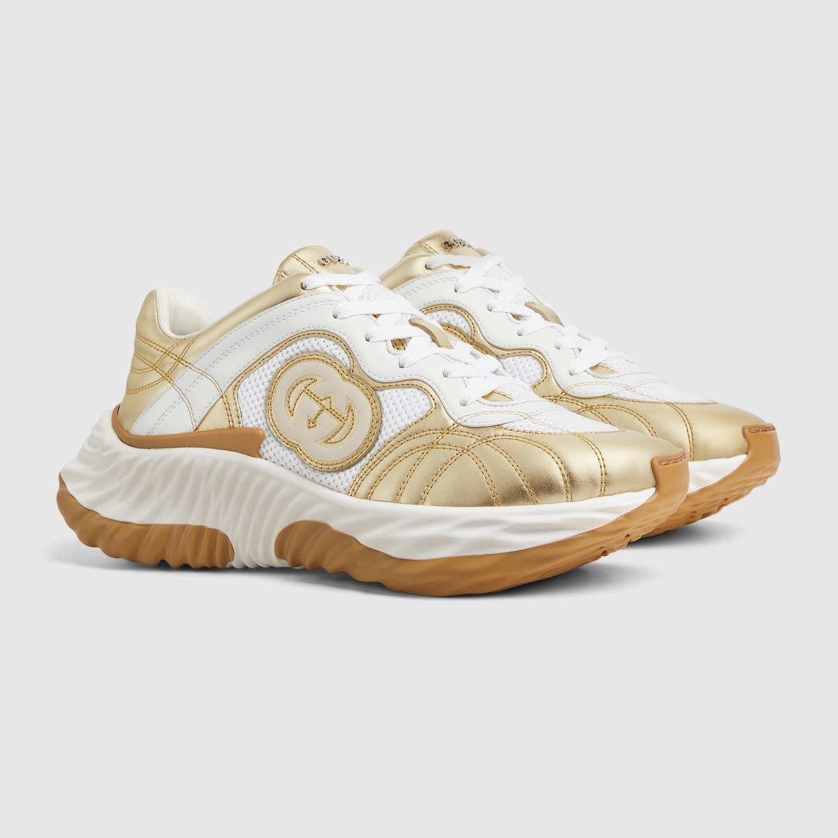 Sneakers Gucci Ripple para mujer inpiel metalizada con tono dorado ...