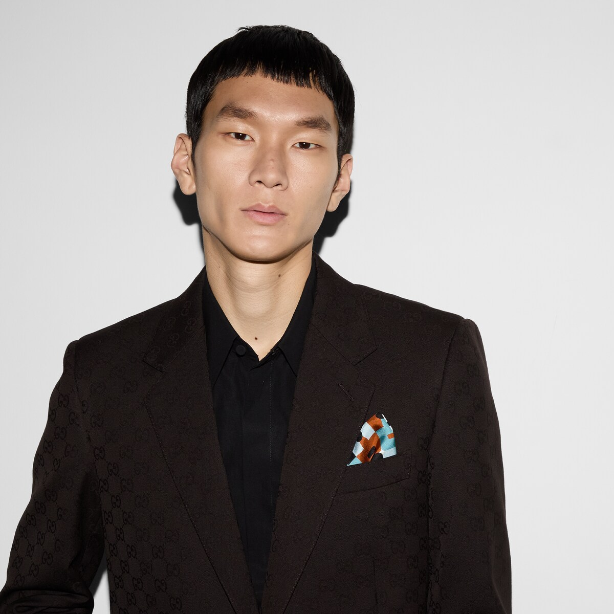 プリント コットン ハンカチ ・ブラウン＆ライトブルー | GUCCI公式