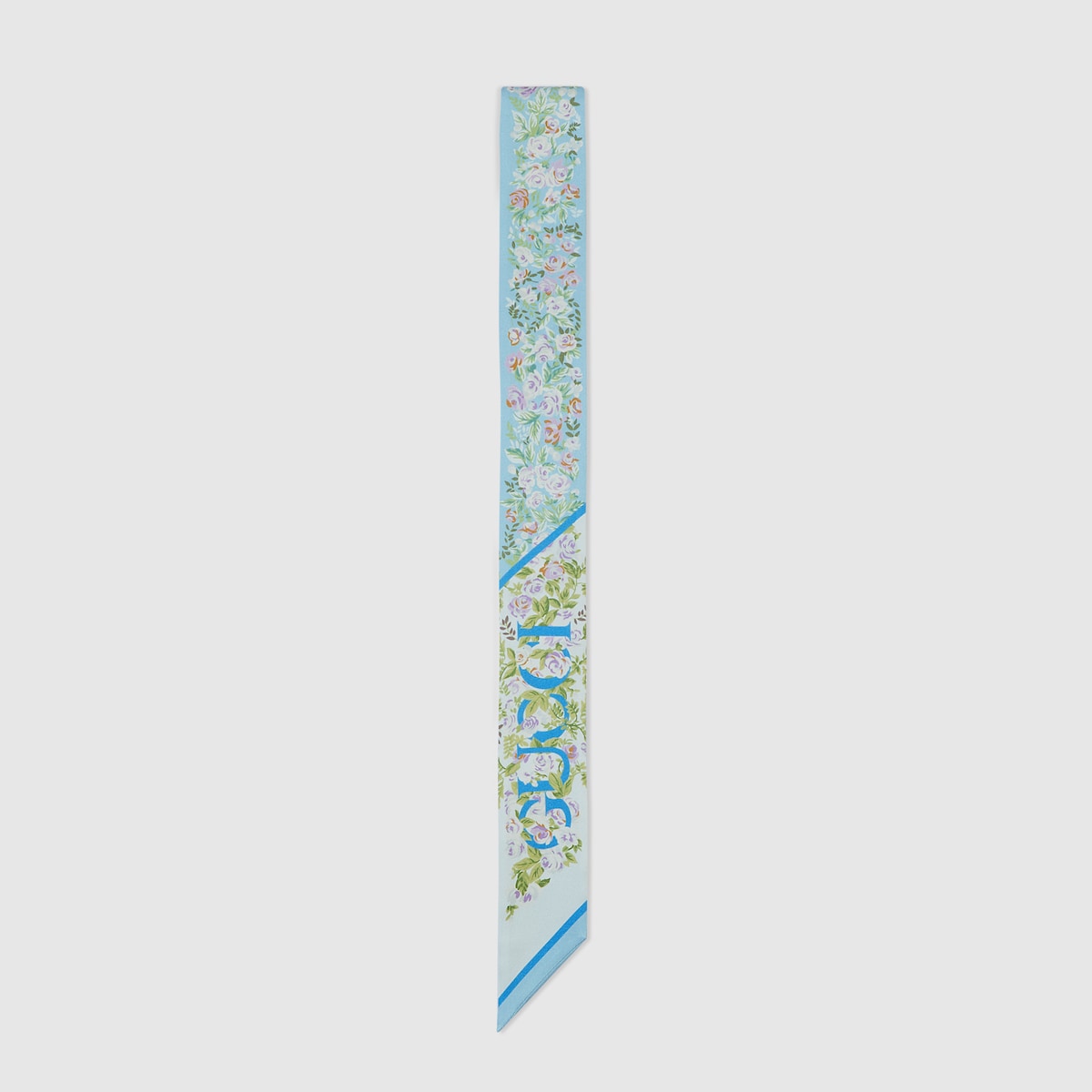 Gucci floral print silk neck bow in light blue | GUCCI® US