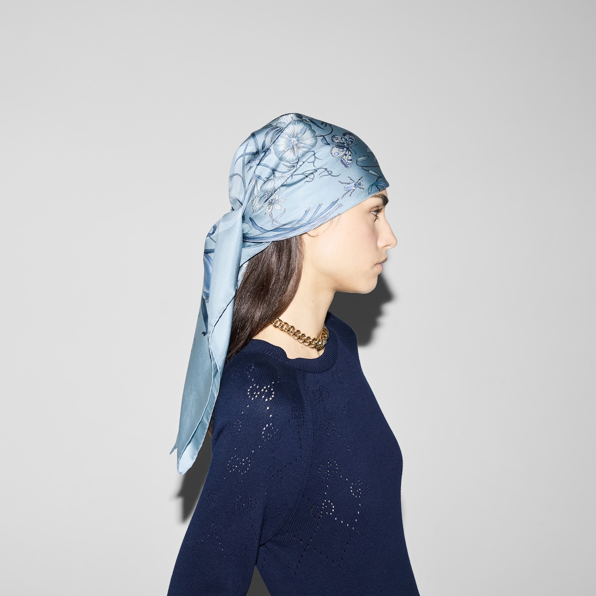 Printed silk carré in light blue | GUCCI® US