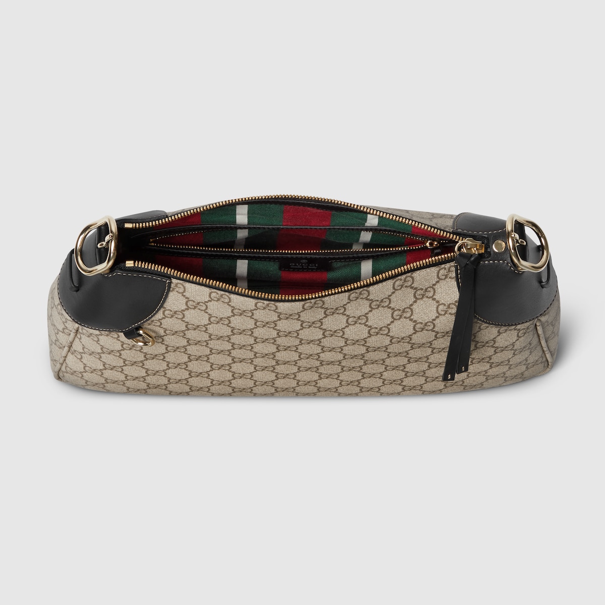 GUCCI 25S EMBLEM MEDIUM BAG 30 IN BEIGE AND BLACK CALFSKIN