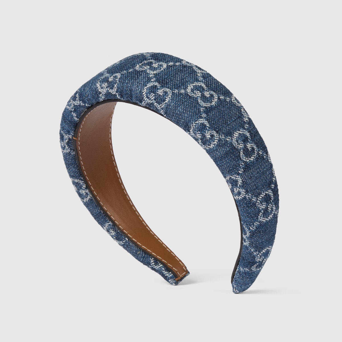 GG ジャカード デニム ヘッドバンド GG denim hairband in blue and white | GUCCI® US