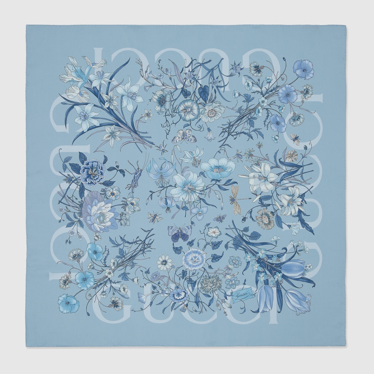 Printed silk carré in light blue | GUCCI® US