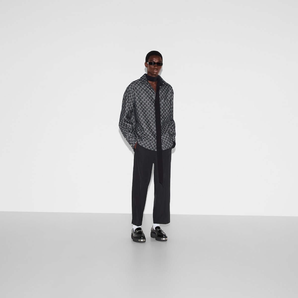 Reversible wool and GG denim shirt