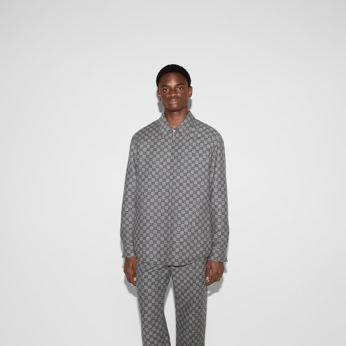 GG flannel overshirt in grey and dark grey | GUCCI® US