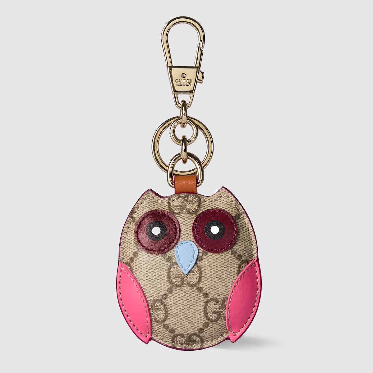 Owl-shaped bag charm in beige and dark brown canvas - thumbnail 4