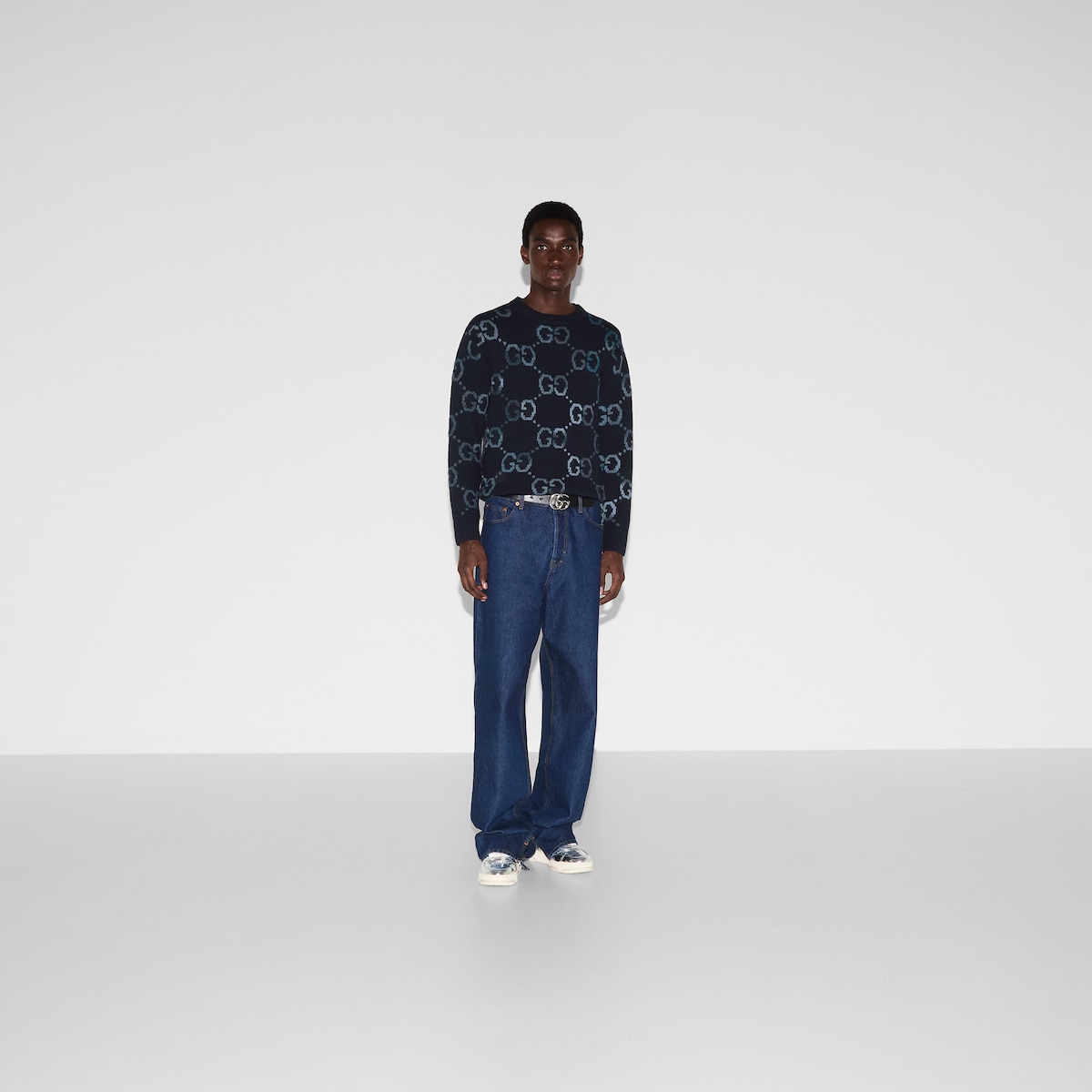 MADEIN トリニティ Wool jumper with GG intarsia in navy and blue ombré | GUCCI® ZA