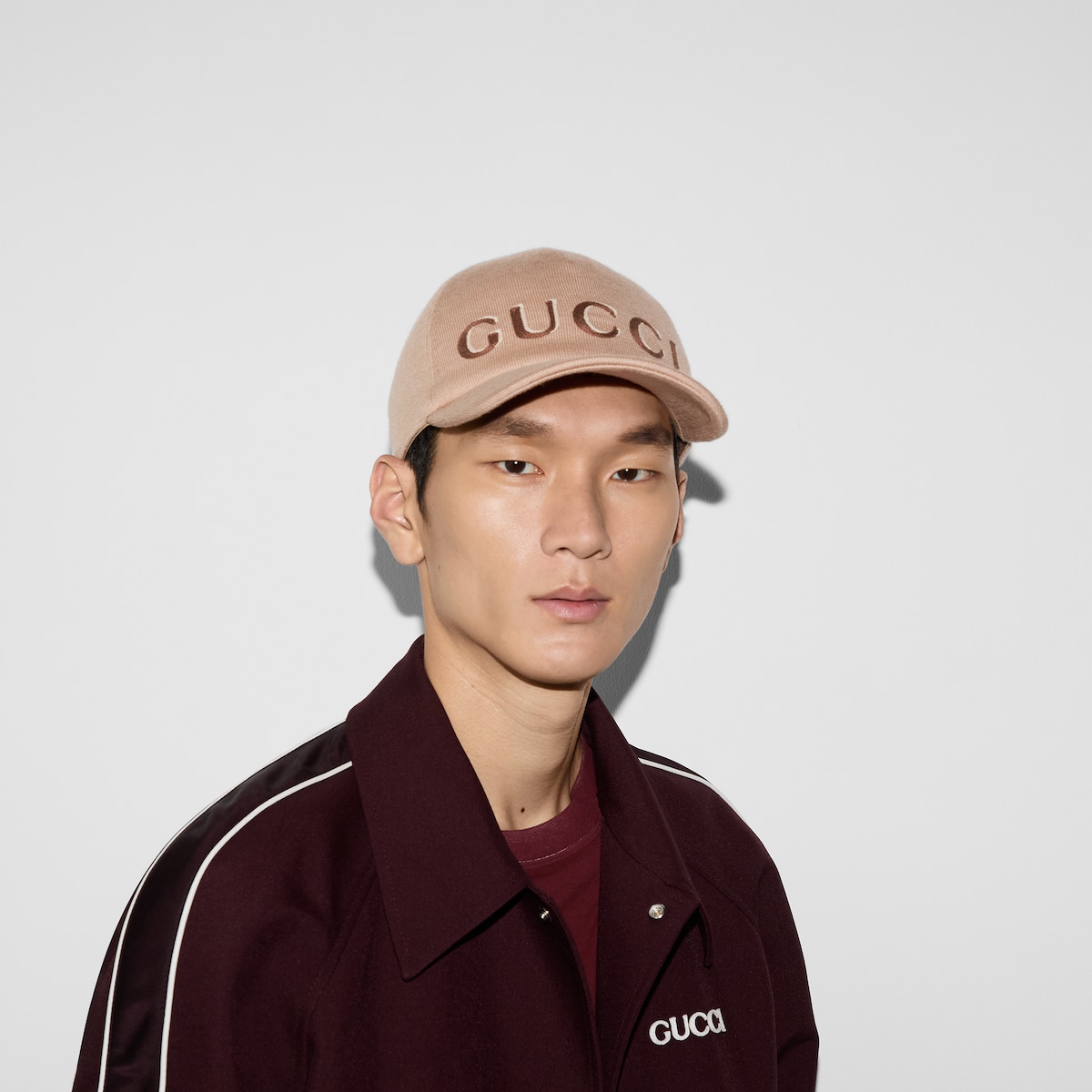 Embroidered wool baseball hat in beige | GUCCI® US