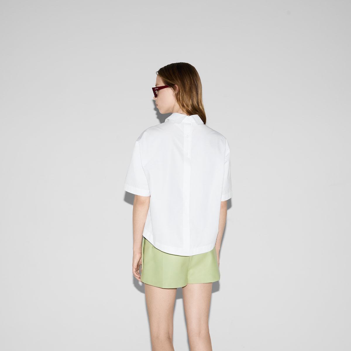 Embossed cotton poplin shirt in white | GUCCI® US