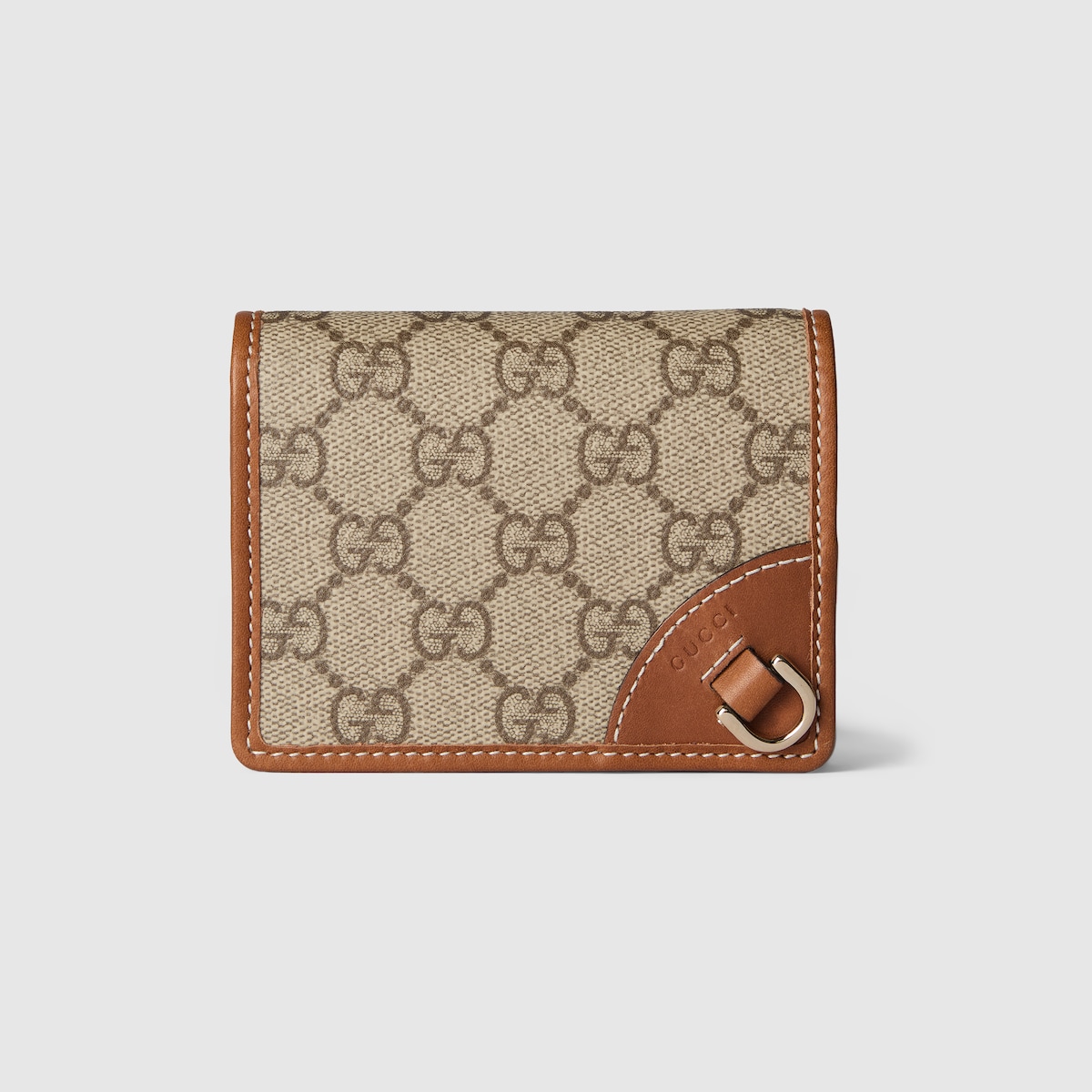 GG Emblem small wallet in beige and dark brown fabric - thumbnail 6