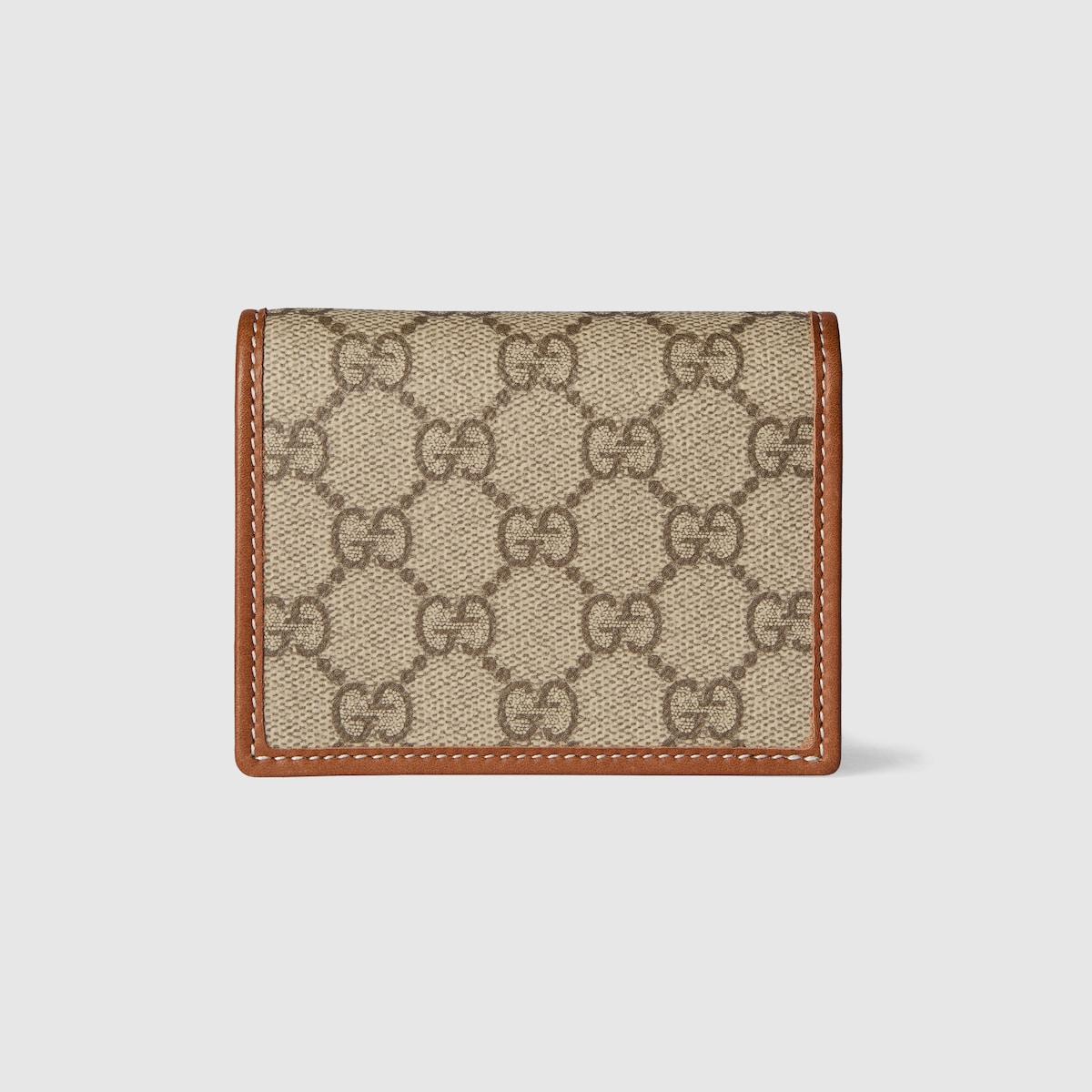GG Emblem small wallet in beige and dark brown fabric - thumbnail 2