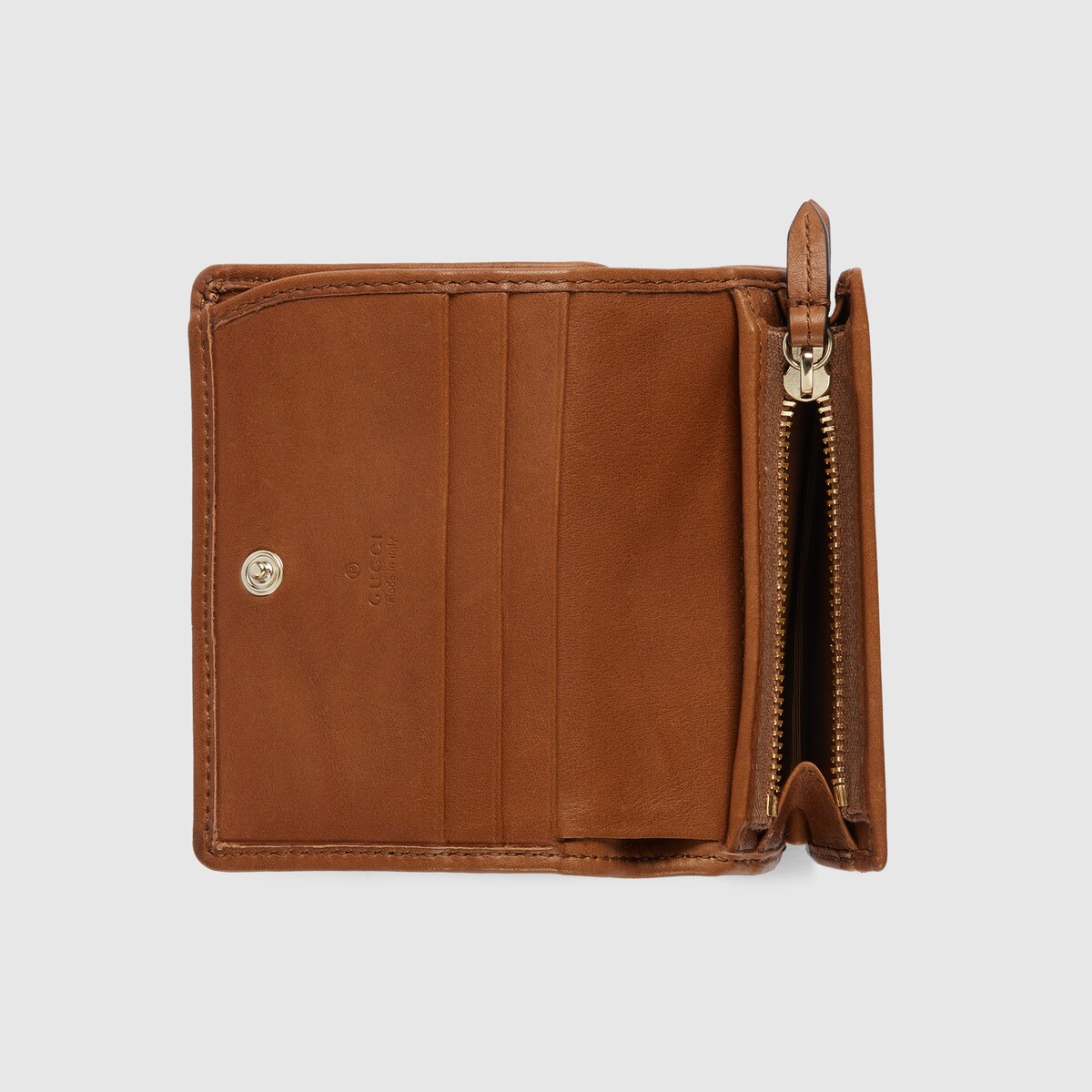 GG Emblem small wallet in beige and dark brown fabric