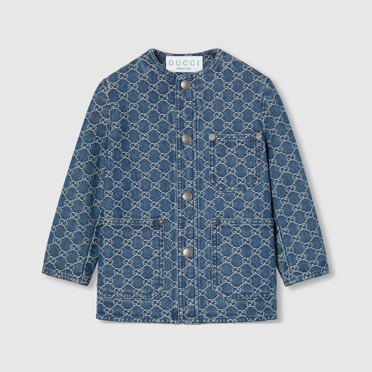 Children's GG denim jacquard jacket in blue and ivory