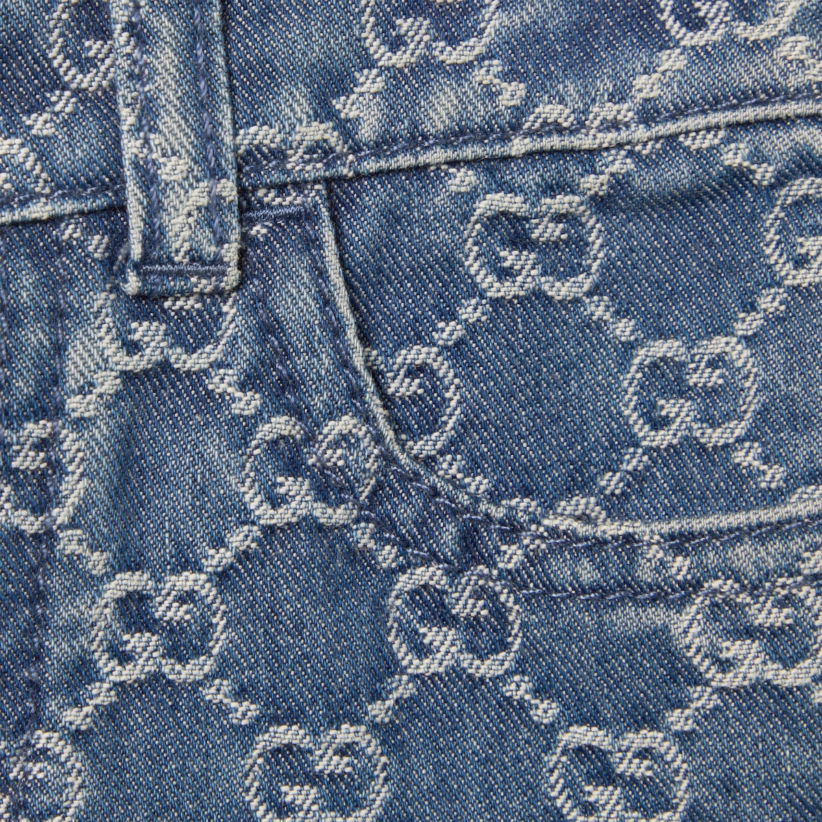 Baby GG denim jacquard pants in blue and ivory