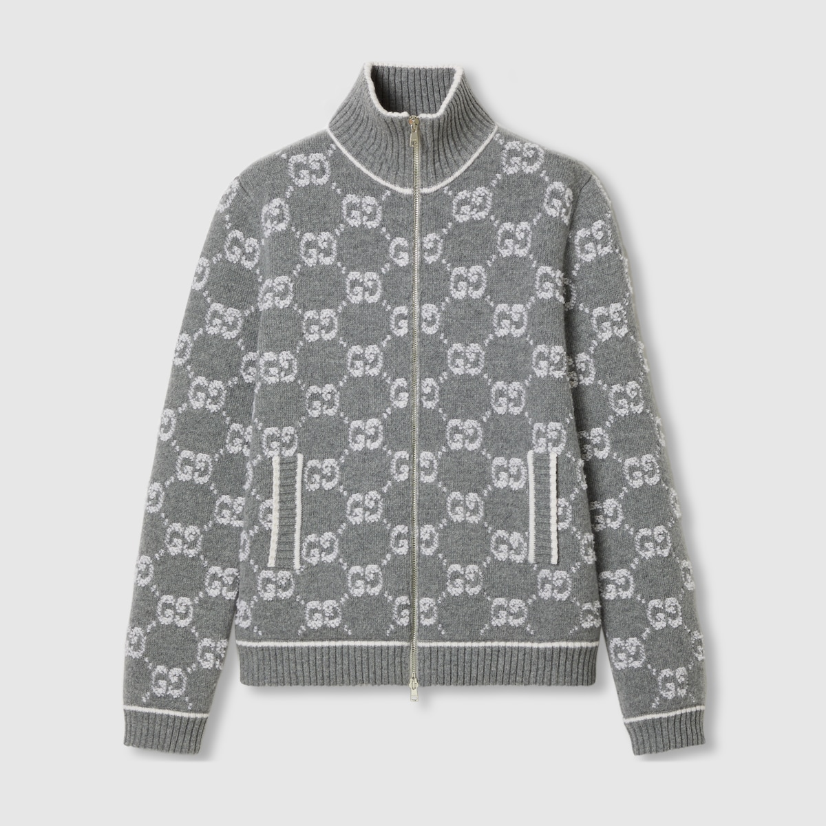 GUCCI カーディガン Mサイズ 100%コットン GGコットンラメ ファブリック カーディガンブルー/ゴールド