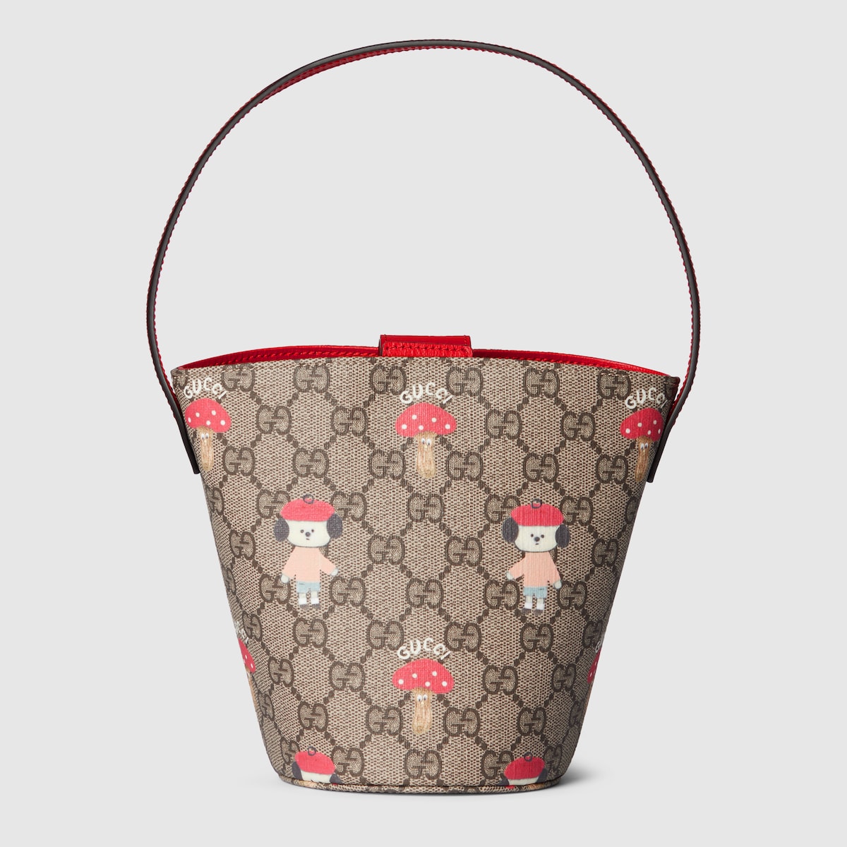 Children's printed GG bucket bag in beige and dark brown