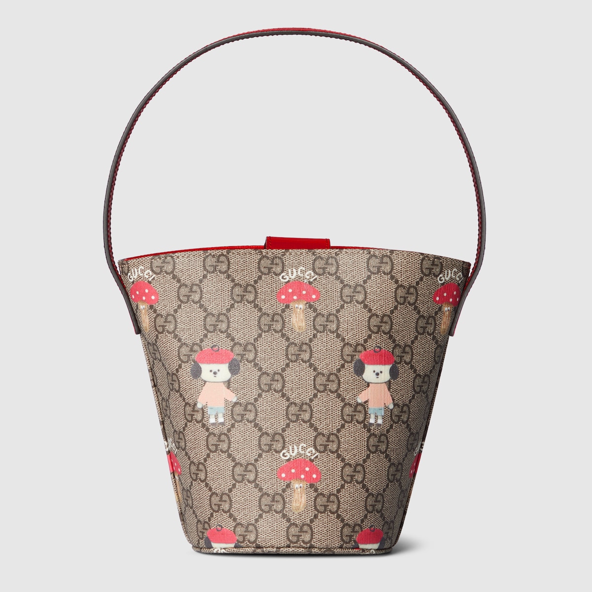 Children's printed GG bucket bag in beige and dark brown
