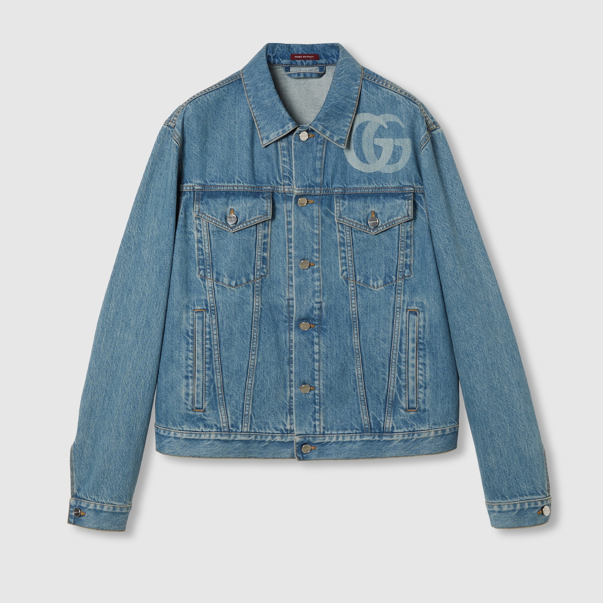 Denim jacket with embroidery in blue | GUCCI® US