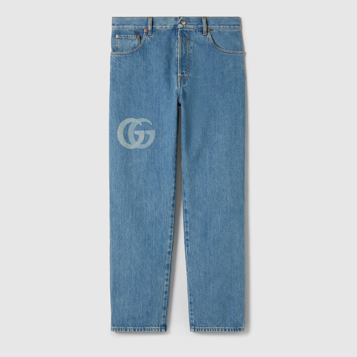 Lasered Double G denim pant in blue | GUCCI® US