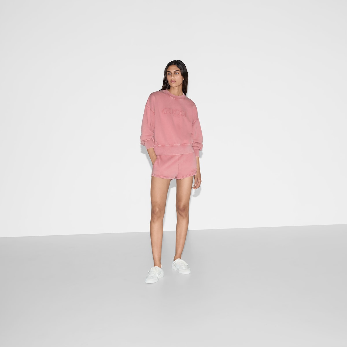 Embroidered cotton jersey sweatshirt in pink | GUCCI® US