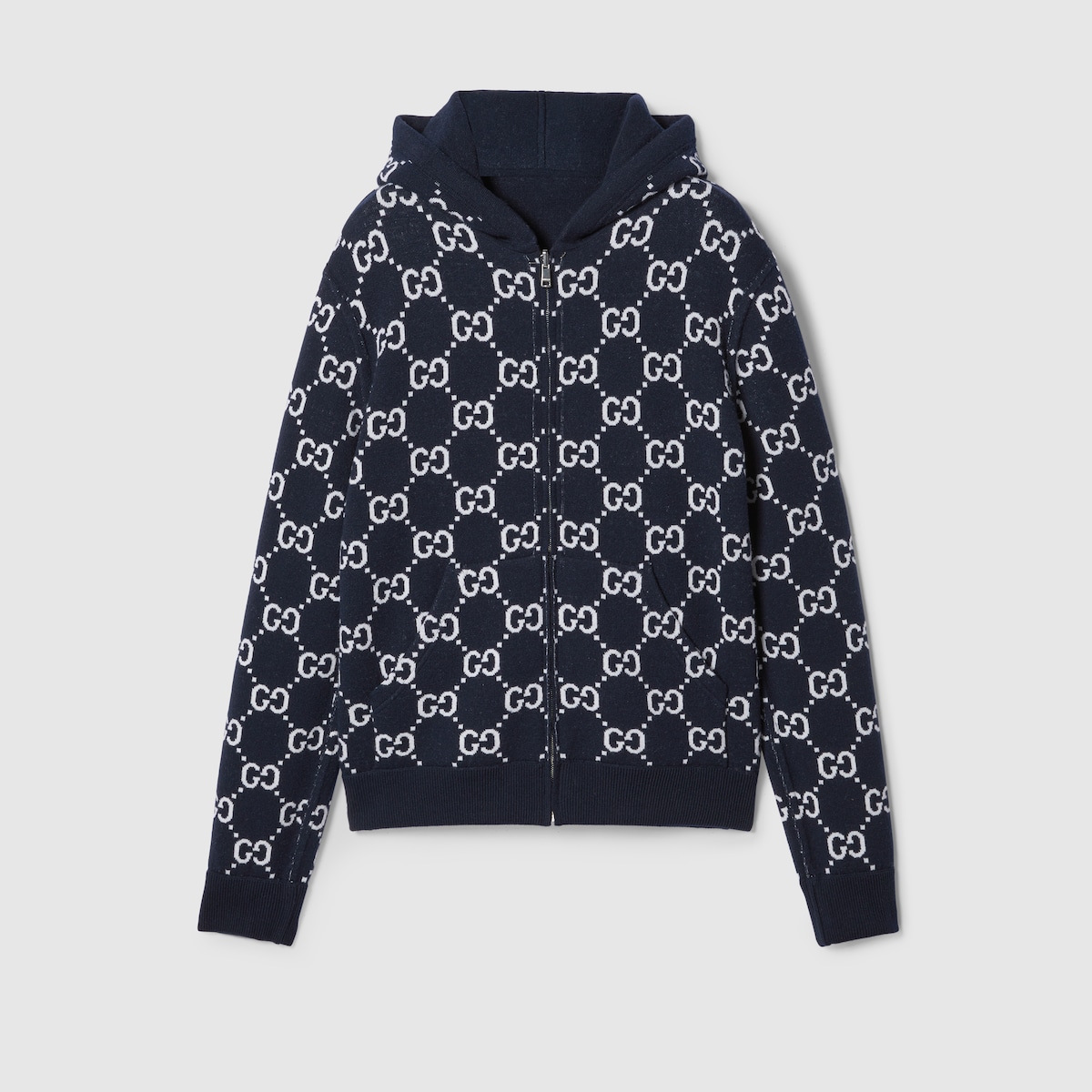 Gucci★素敵！Neoprene Zip Blue Black Jacket White Hoodie Neoprene zipped jacket with Web in dark blue | GUCCI® US