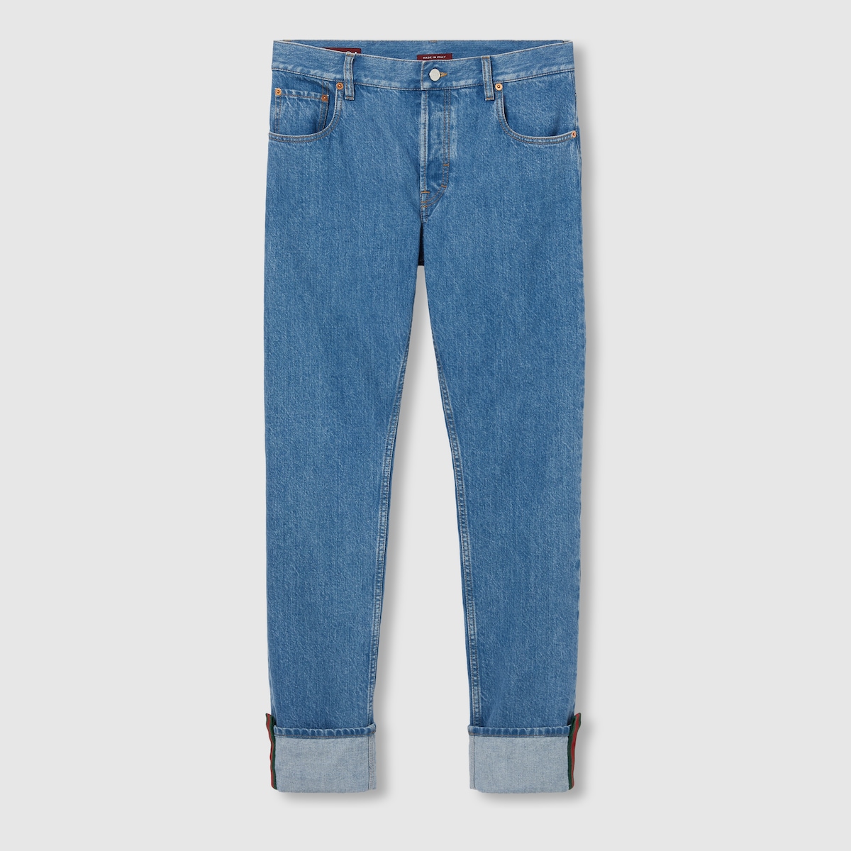 デニム・ジーパン GUCCI STRAIGHT CUT DENIM TROUSERS Denim pants with Gucci selvedge in dark blue | GUCCI® US