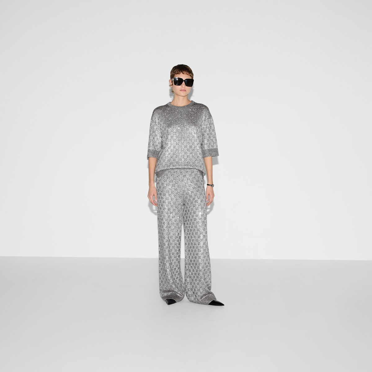 Embroidered wool and cashmere pant