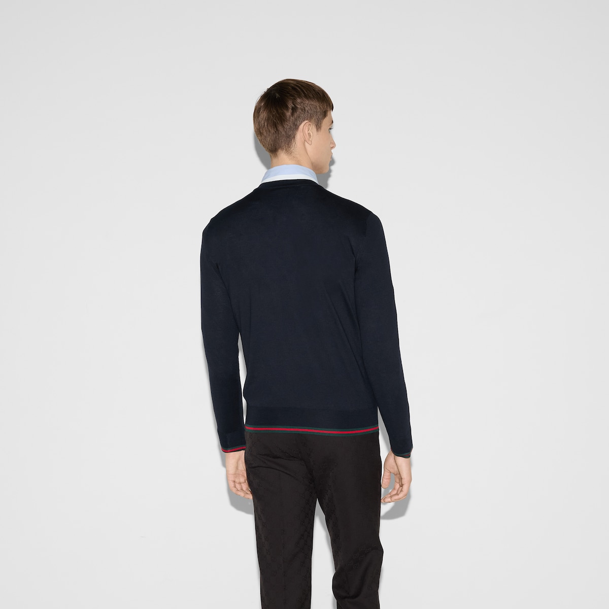 Wool knit sweater with Web in dark blue | GUCCI® US