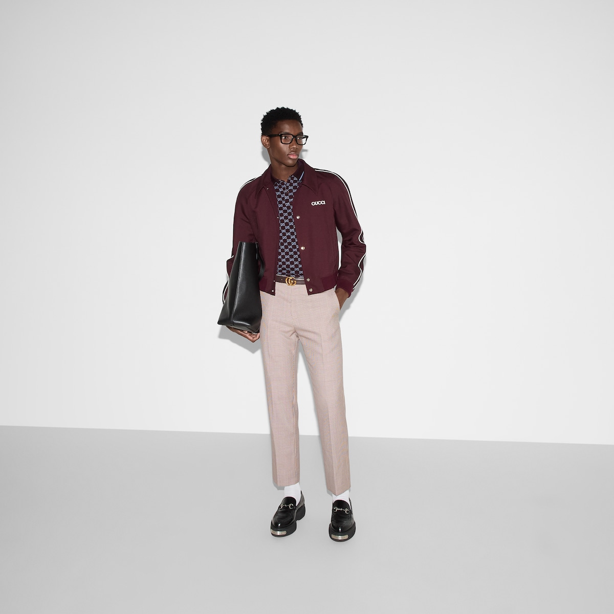 GG cotton piquet jacquard polo shirt in bordeaux and light