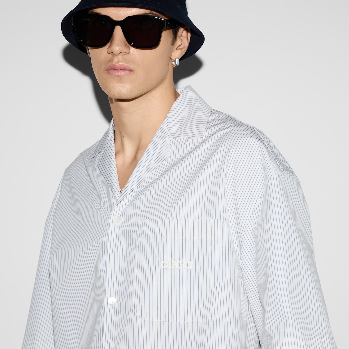 Embroidered striped cotton shirt