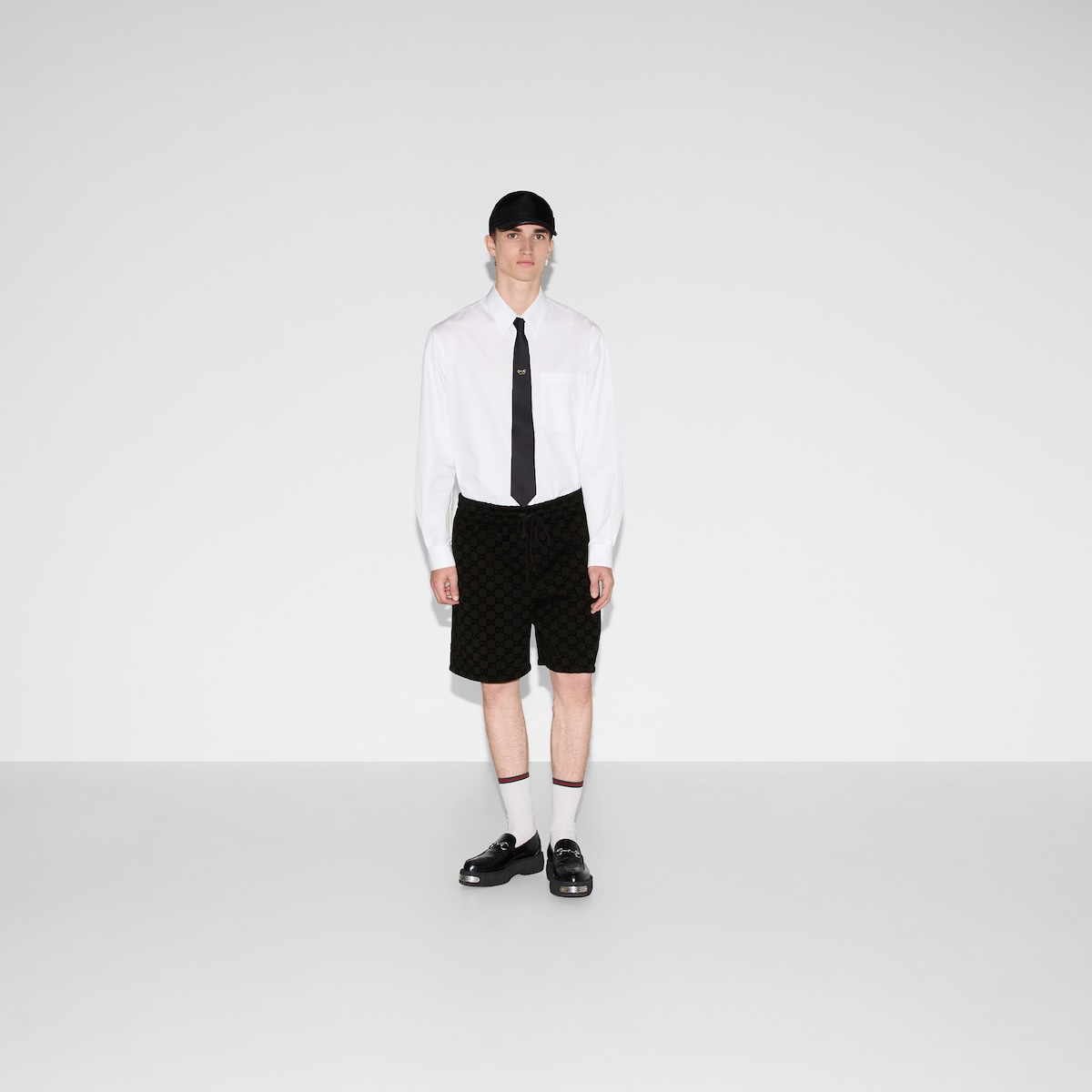 Printed jersey basketball shorts in black | GUCCI® US