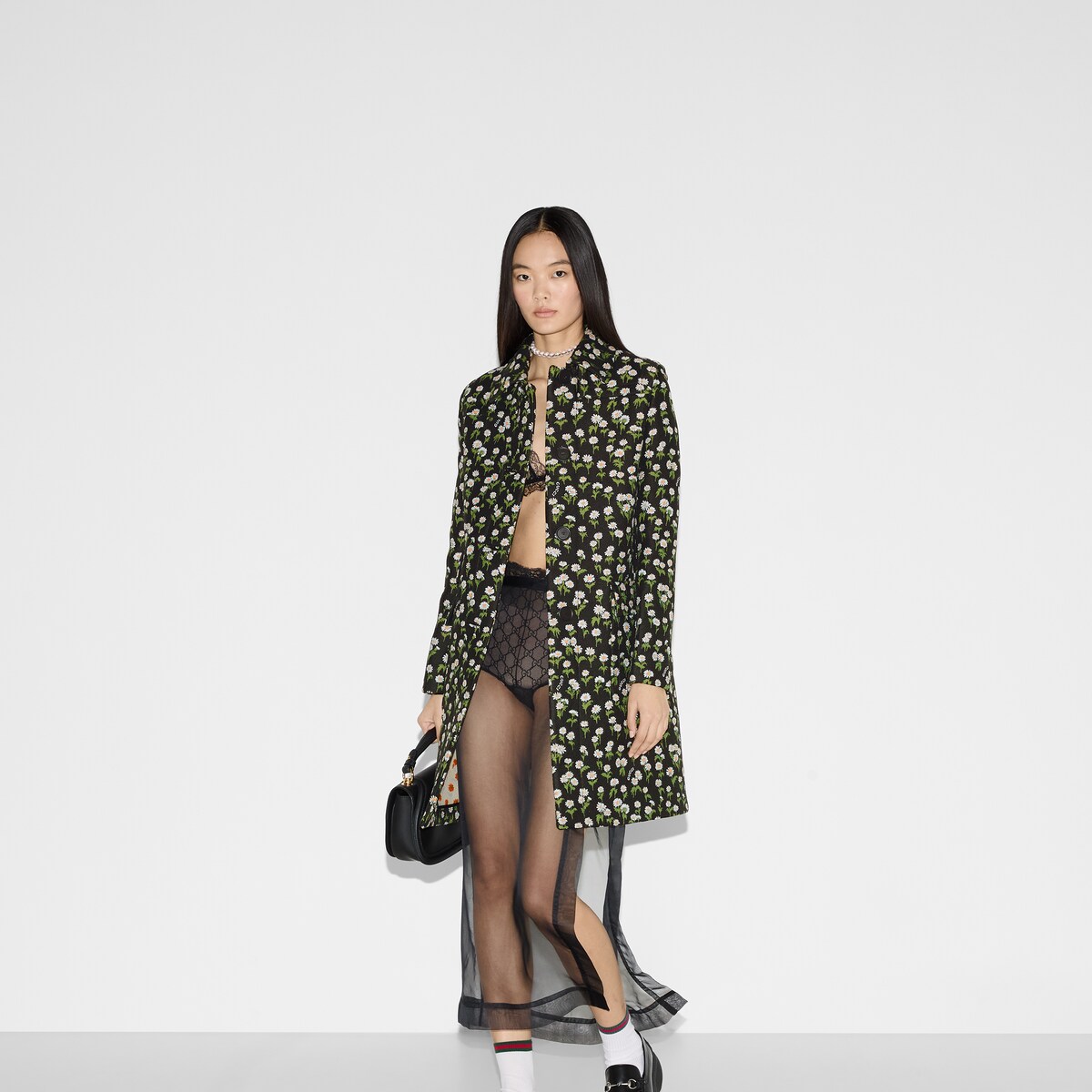 Floral crêpe single-breasted coat in multicolor | GUCCI® US
