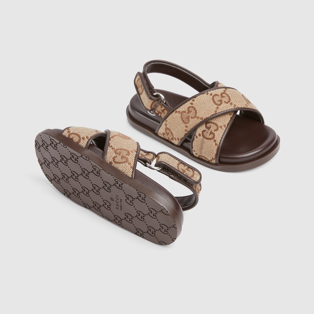 Toddler GG sandal in beige and dark brown canvas