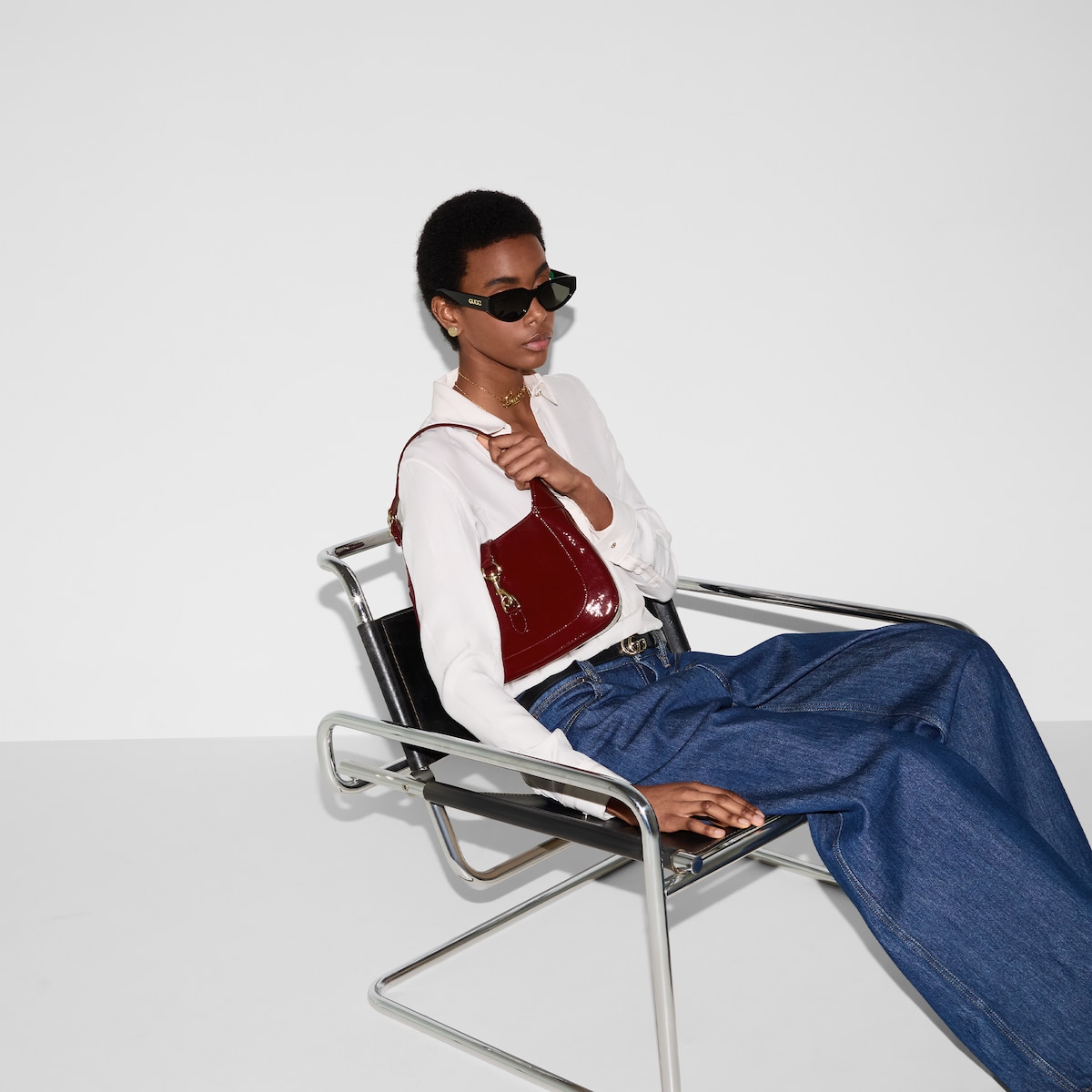 Silk jacquard shirt in ivory | GUCCI® US