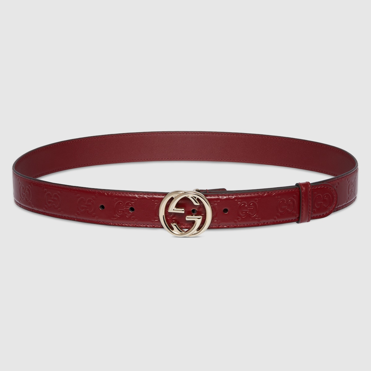 Belt with Interlocking G buckle in Rosso Ancora red GG leather GUCCI LU