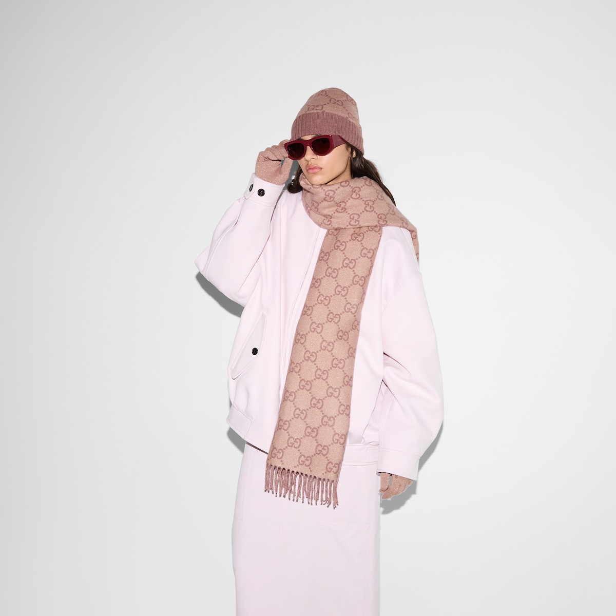 GG cashmere lamé shawl in dark brown and beige
