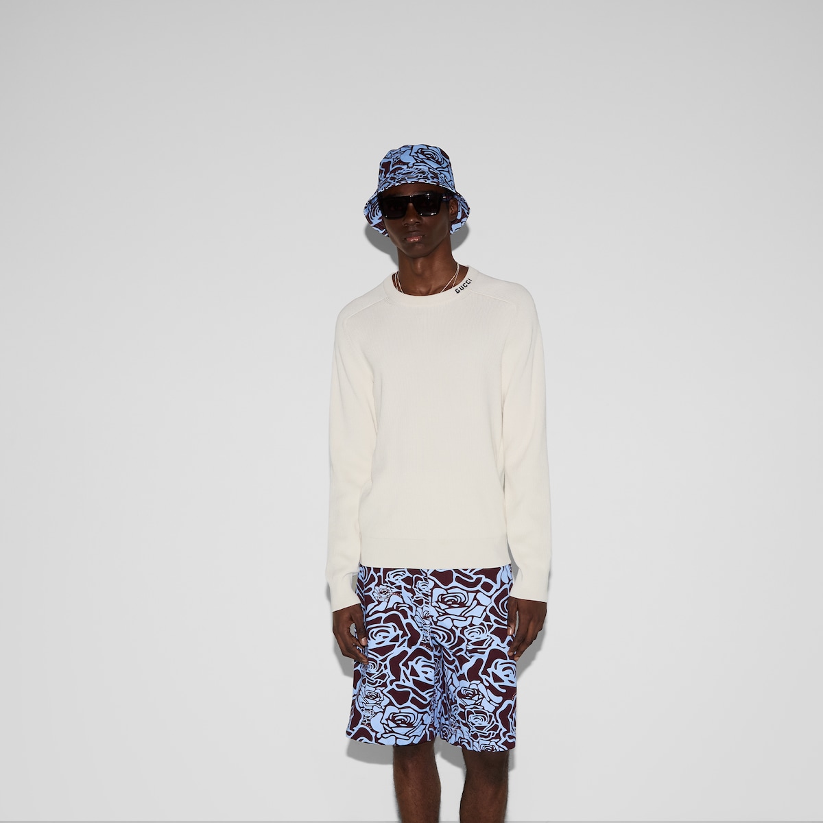 インターシャ シルクコットン セーター ・ホワイト | GUCCI公式