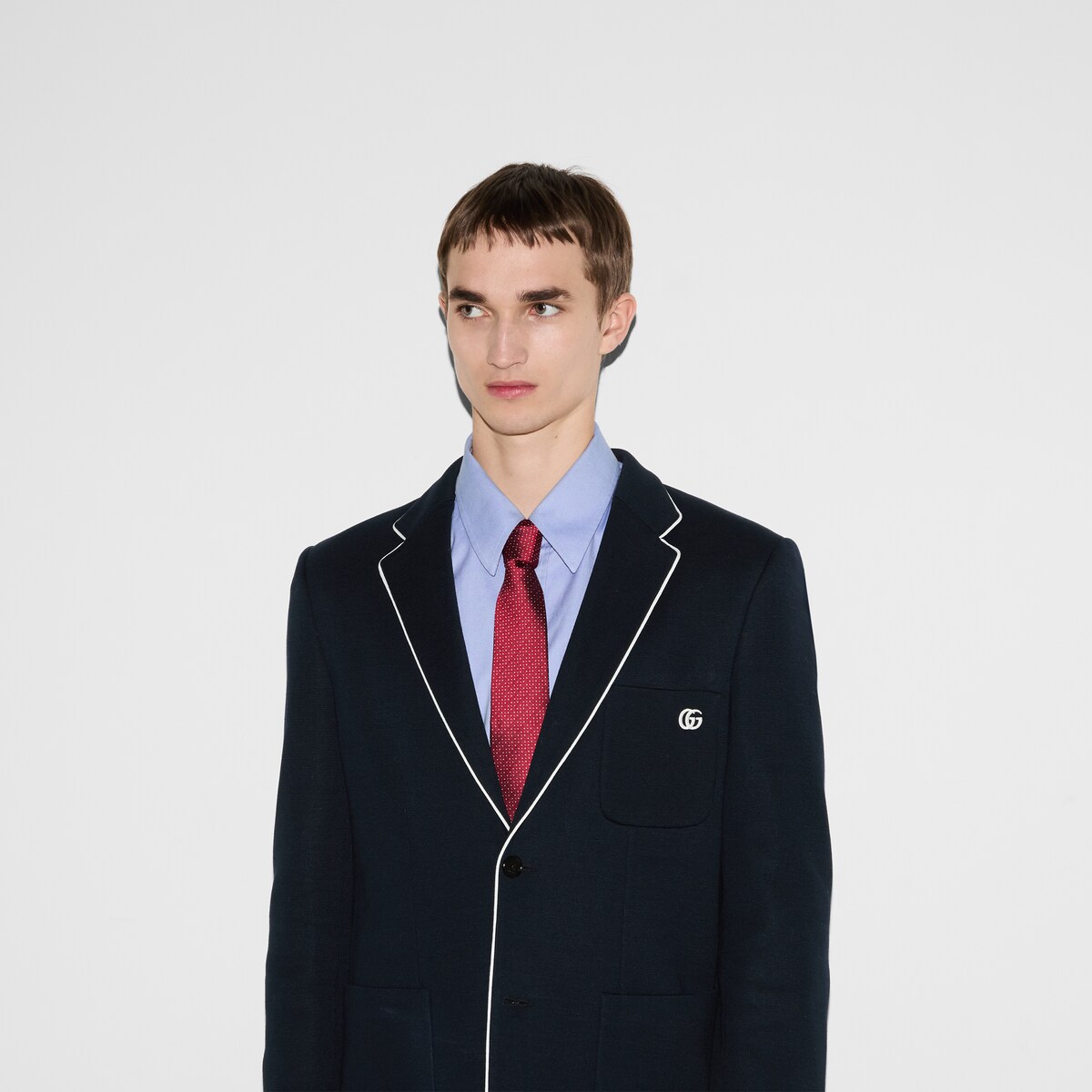 【関税＆送料込み】Gucci Logo-Jacquard Silk Tie Gucci logo silk jacquard tie in light blue and light grey