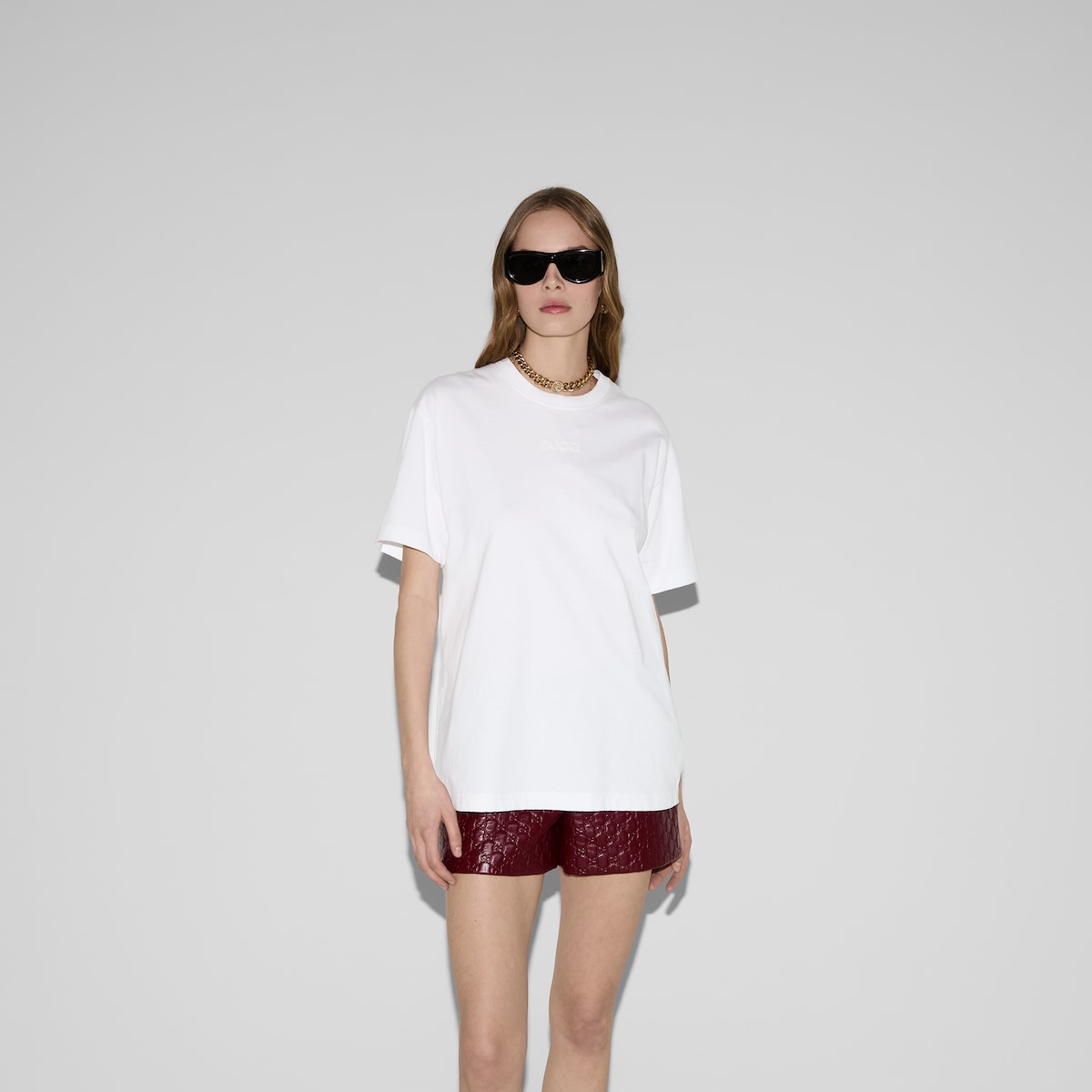 Printed cotton jersey T-shirt in white | GUCCI® US