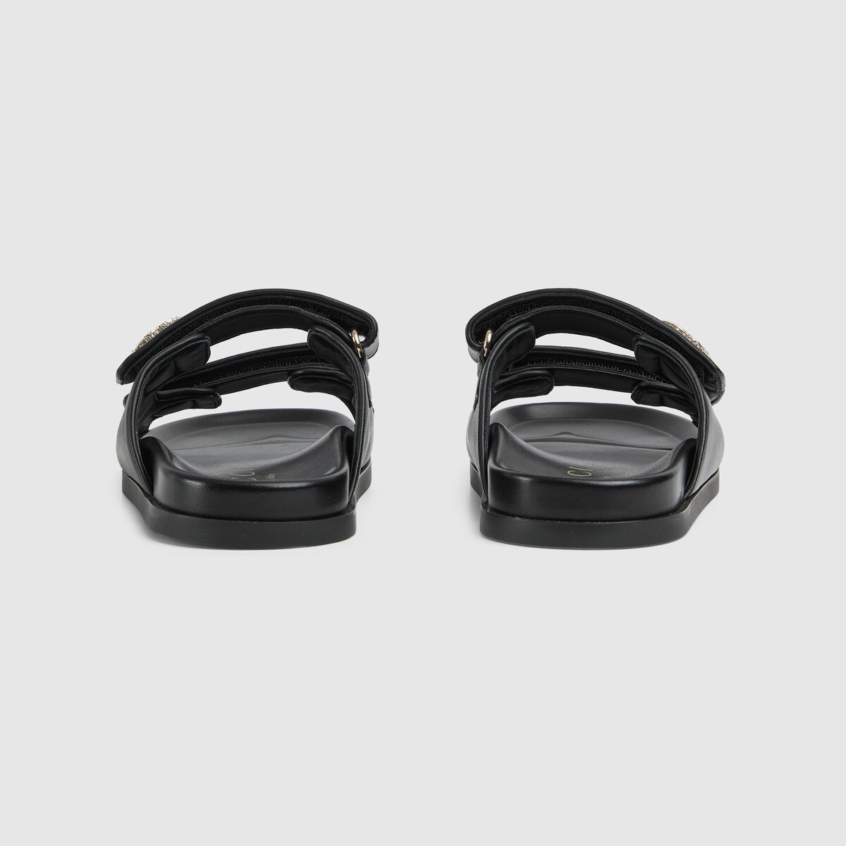 クリスタル ダブルG付き ウィメンズ サンダル ・ブラック レザー