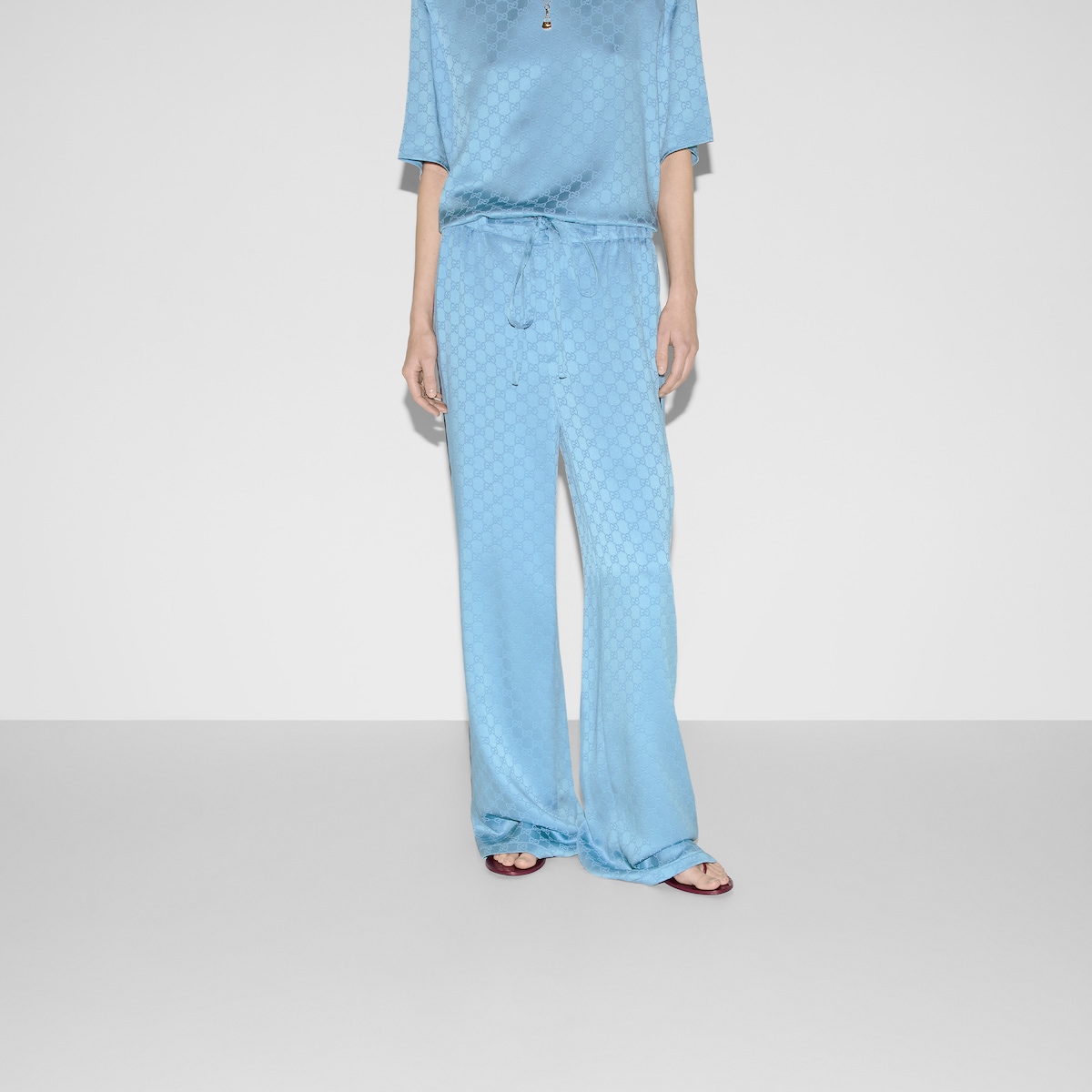 GG satin pants in light blue | GUCCI® US
