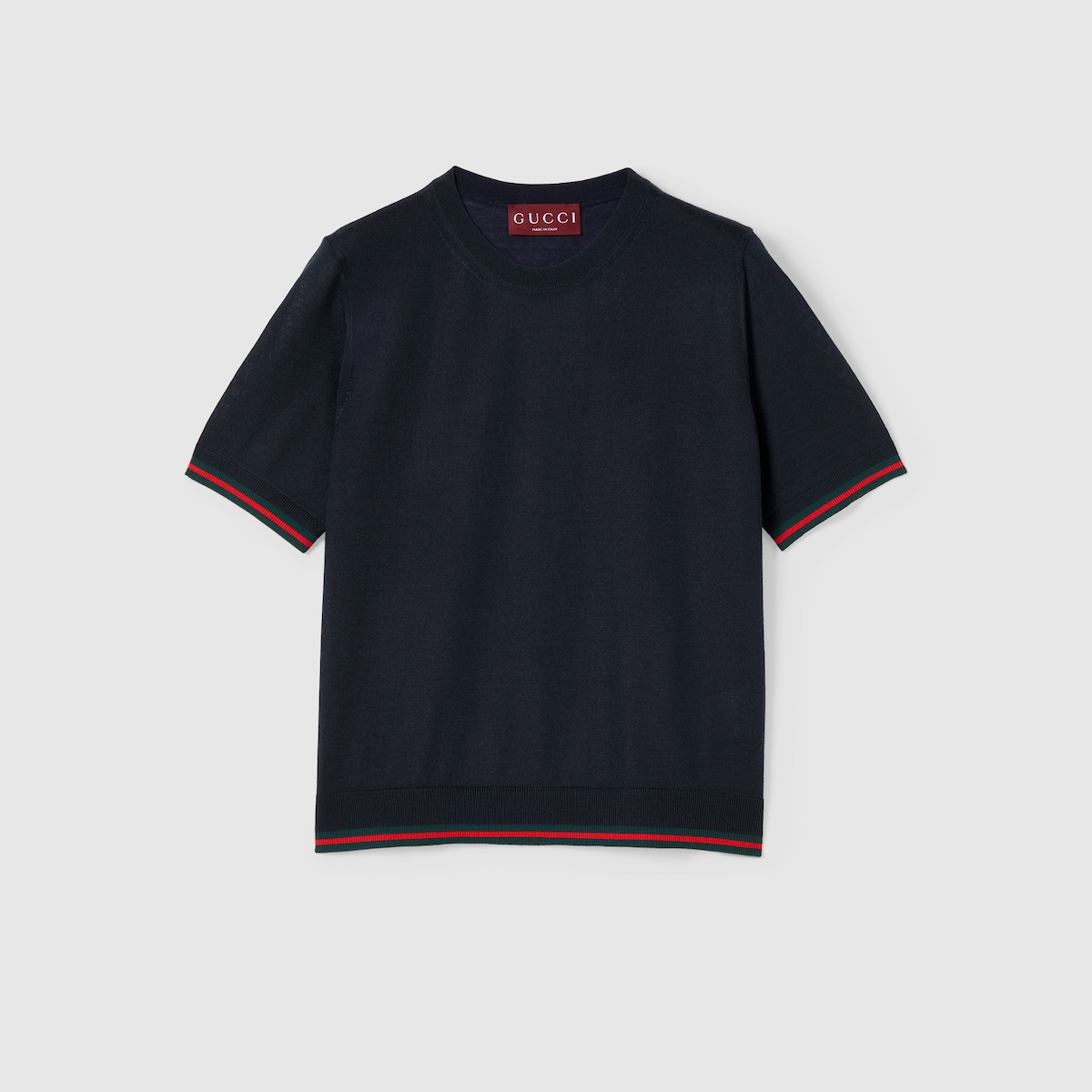 Tシャツ・カットソー GUCCI SS25 Cashmere T-shirt (820687XKELW 4027) Extra fine cashmere silk top in navy | GUCCI® US