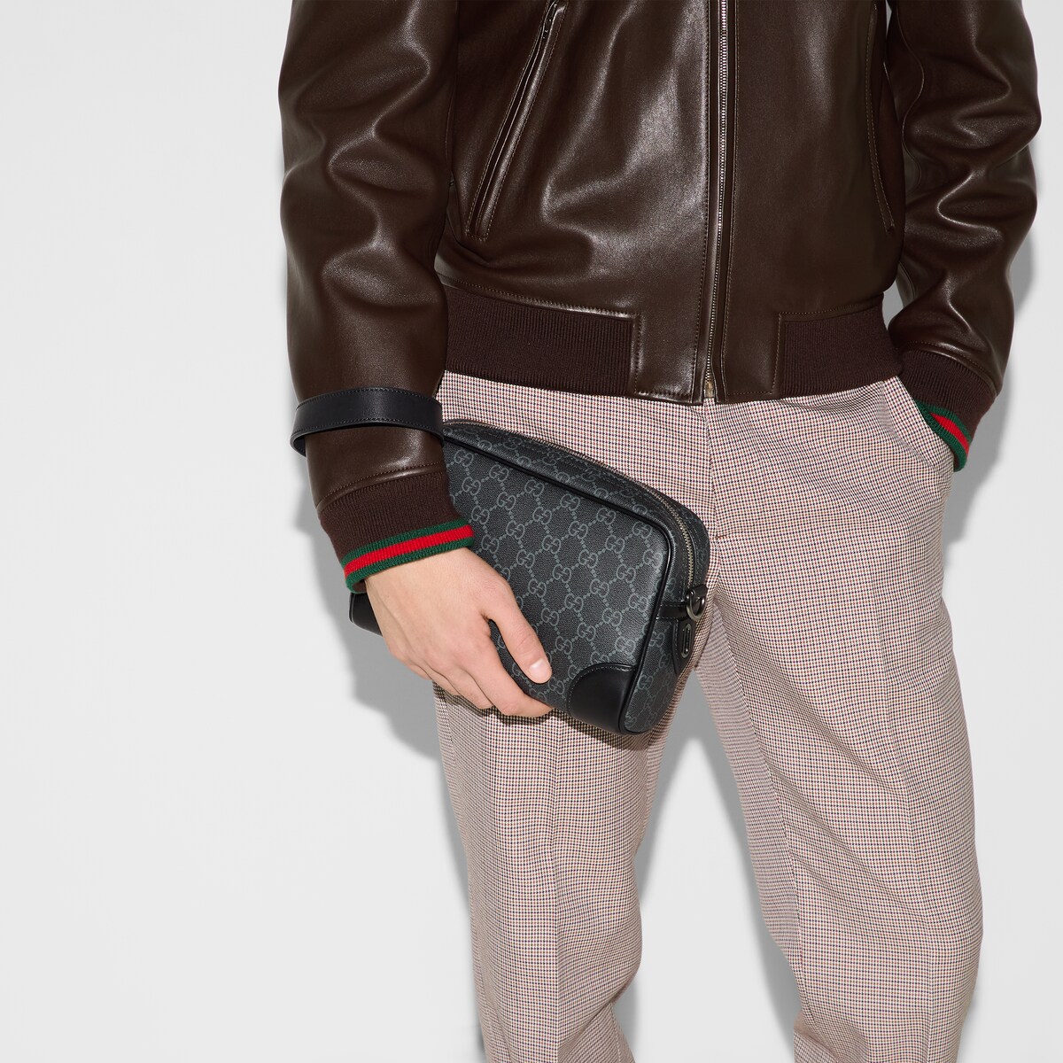 GG Emblem small crossbody bag in black GG leather - thumbnail 8