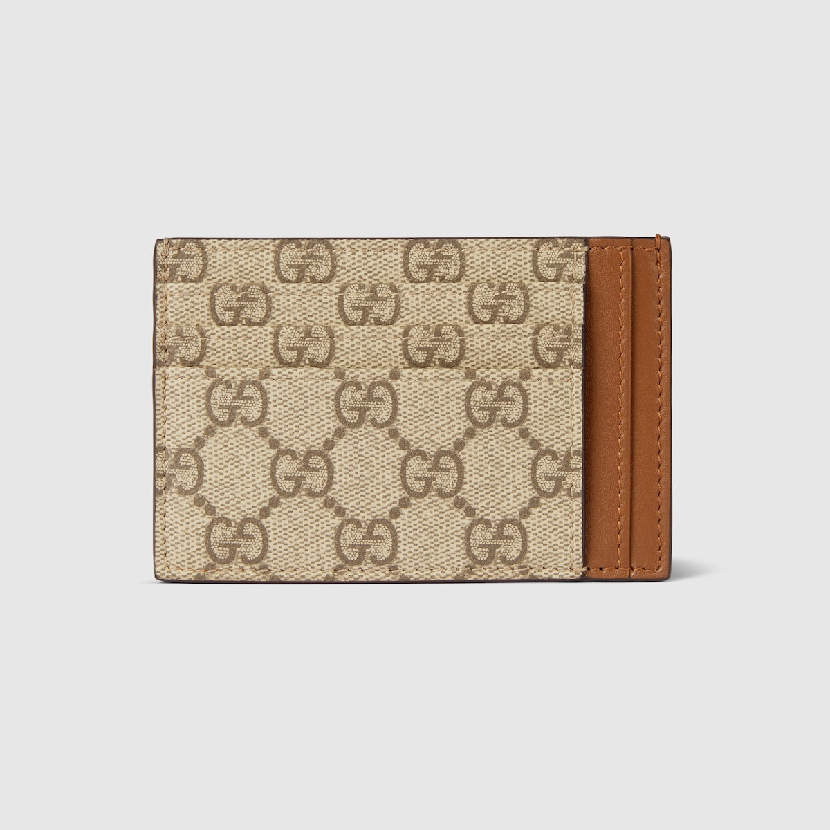 GG Emblem card case in beige and dark brown fabric | GUCCI® MX