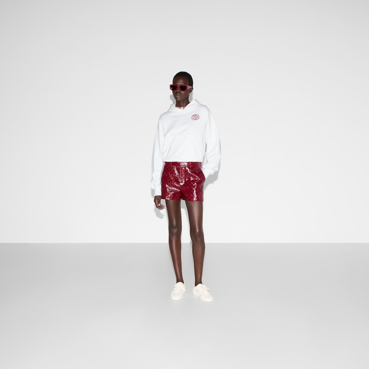 Embroidered cotton jersey hooded sweatshirt in white | GUCCI® US