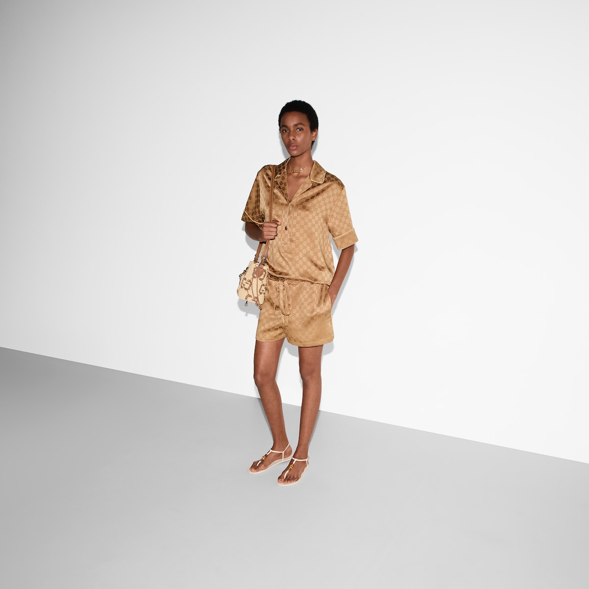 トップス GUCCI GG satin shirt in copper | GUCCI® US